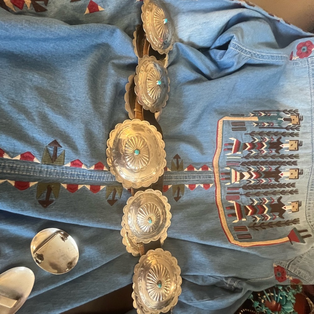 Sterling Silver Concho Belt with Kingman Turquoise Accents